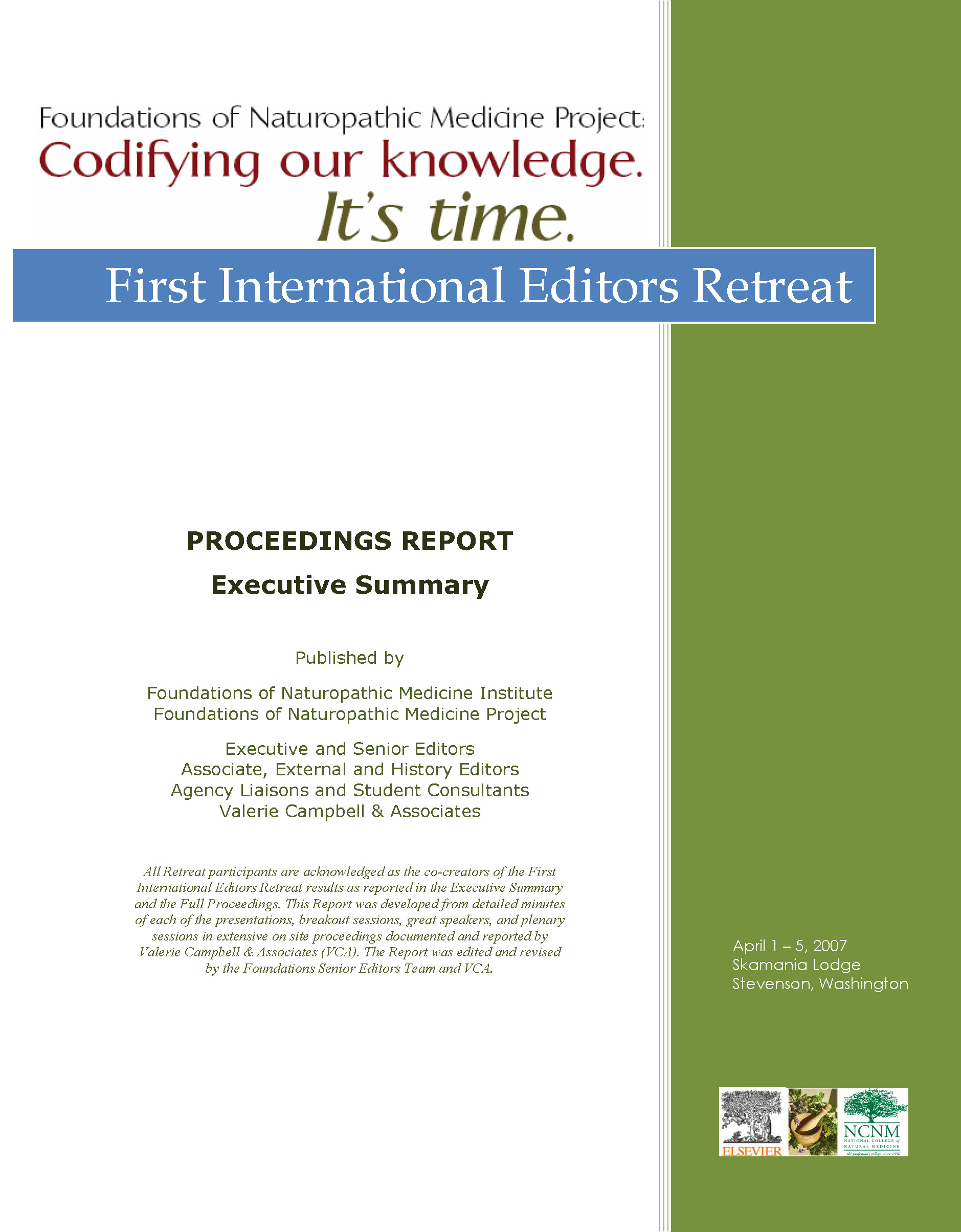 The purpose of this executive summary is to provide a brief review of the key ideas and discussion of each session of the editorial Retreat. The participants should find this to be a useful encapsulation of the Retreat. We hope that this document will help ensure a general understanding of the participants’ extensive contributions, which are detailed elsewhere.